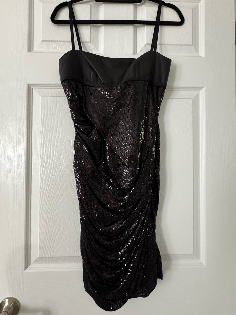 Alexander Wang Black Leather & Sequin Mini Dress